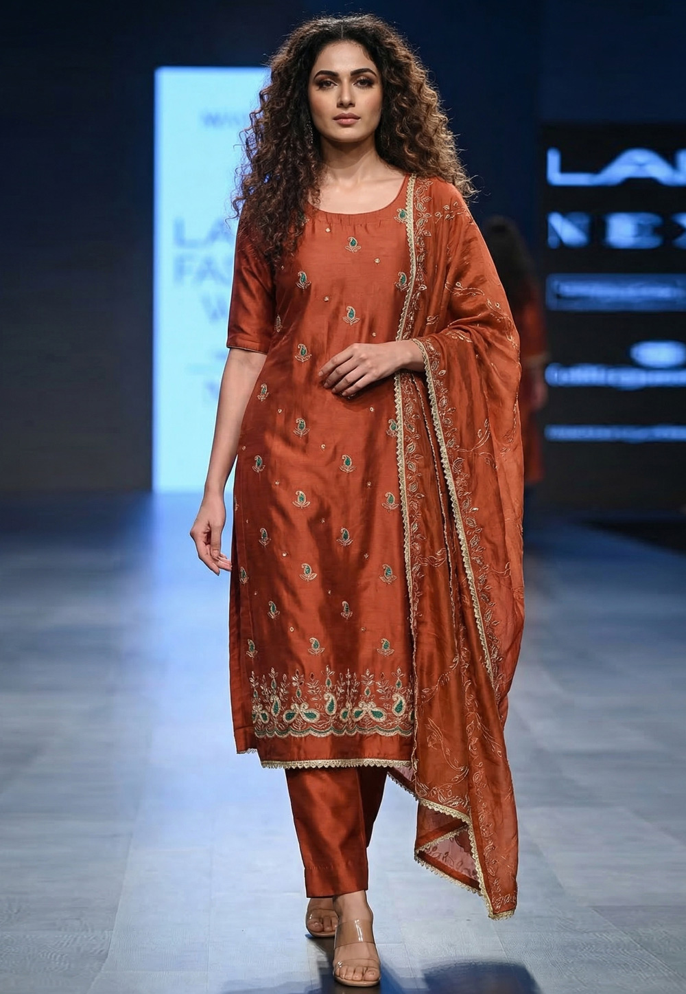 Rust Cotton Silk Pant Style Suit 326429