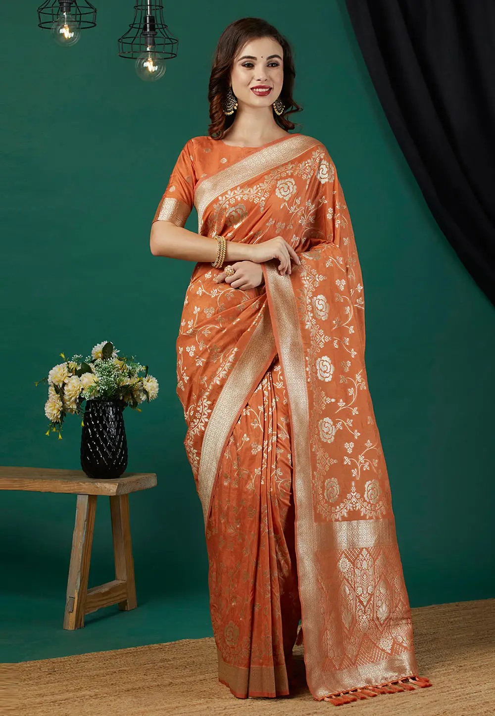 Rust Crepe Silk Saree With Blouse 336596