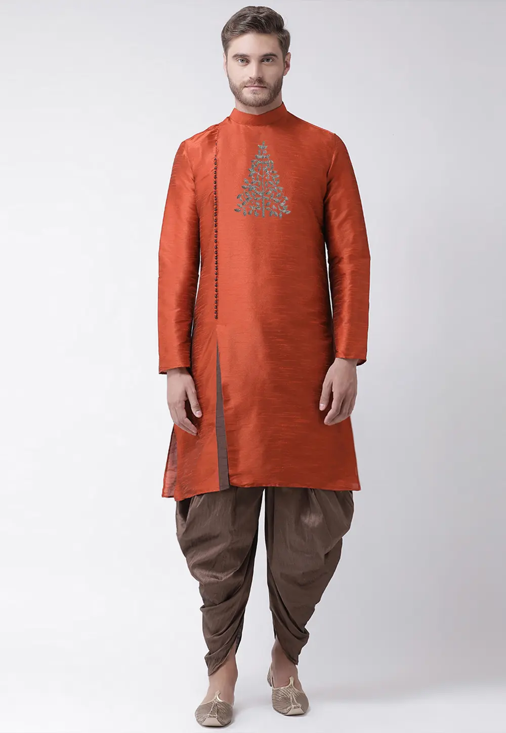 Rust Dupion Silk Dhoti Kurta 304488