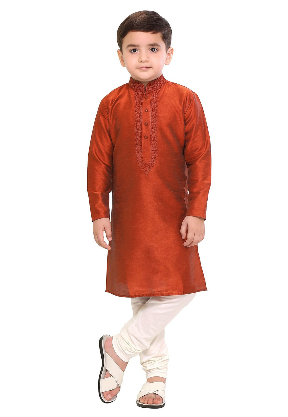 Rust Dupion Silk Kids Kurta Pajama 321246