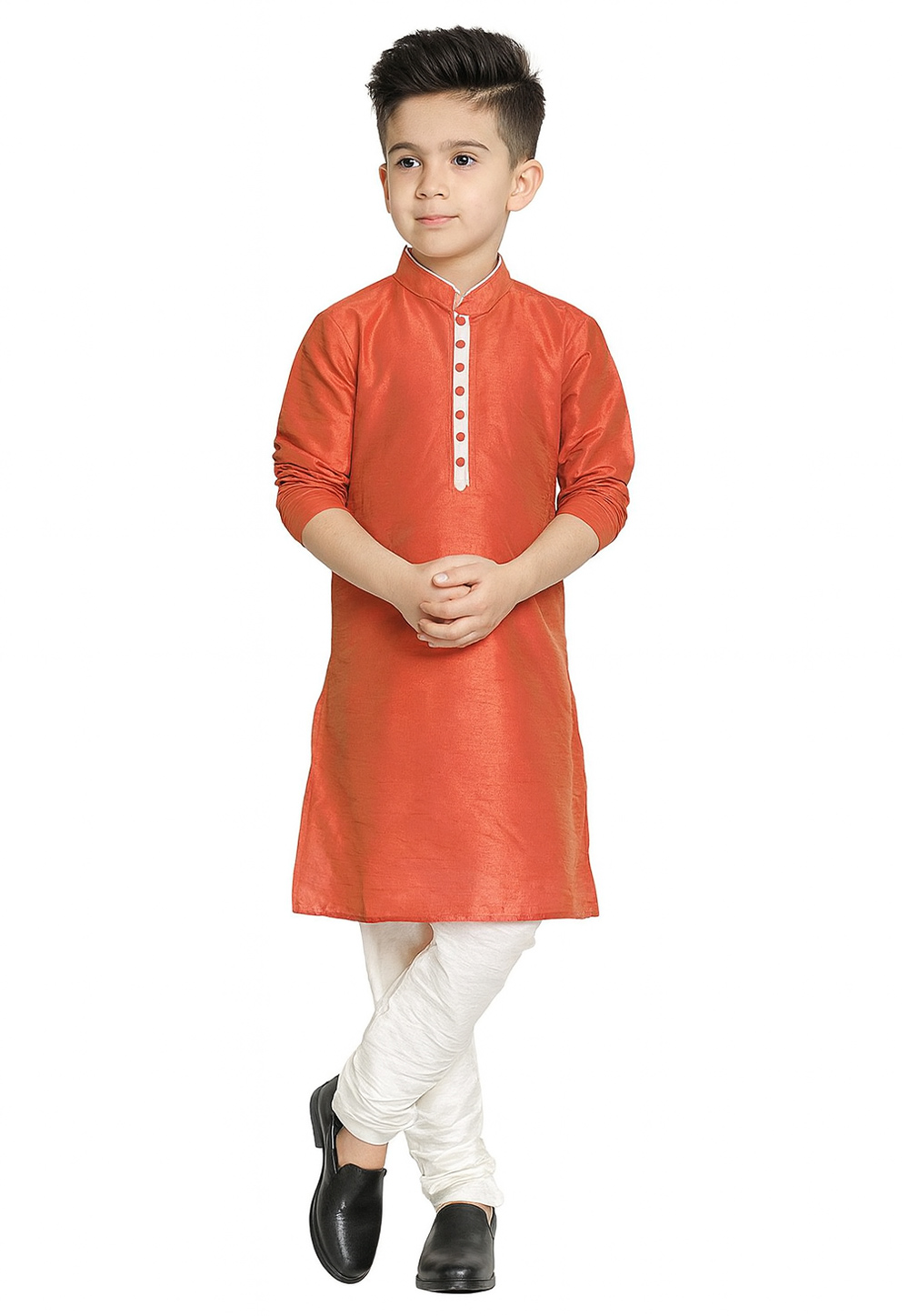 Rust Dupion Silk Kids Kurta Pajama 320854