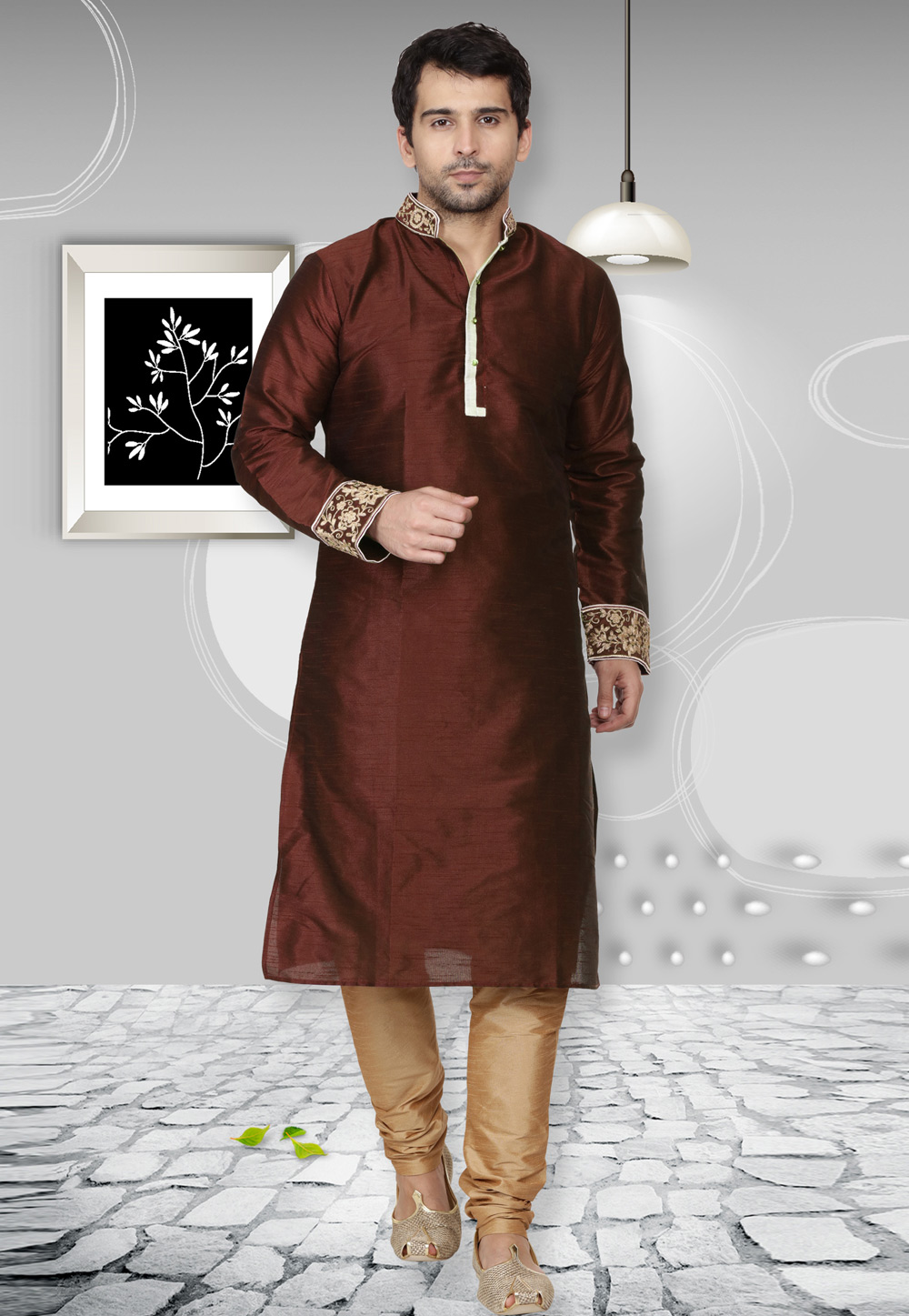 Rust Dupion Silk Kurta Pajama 279443