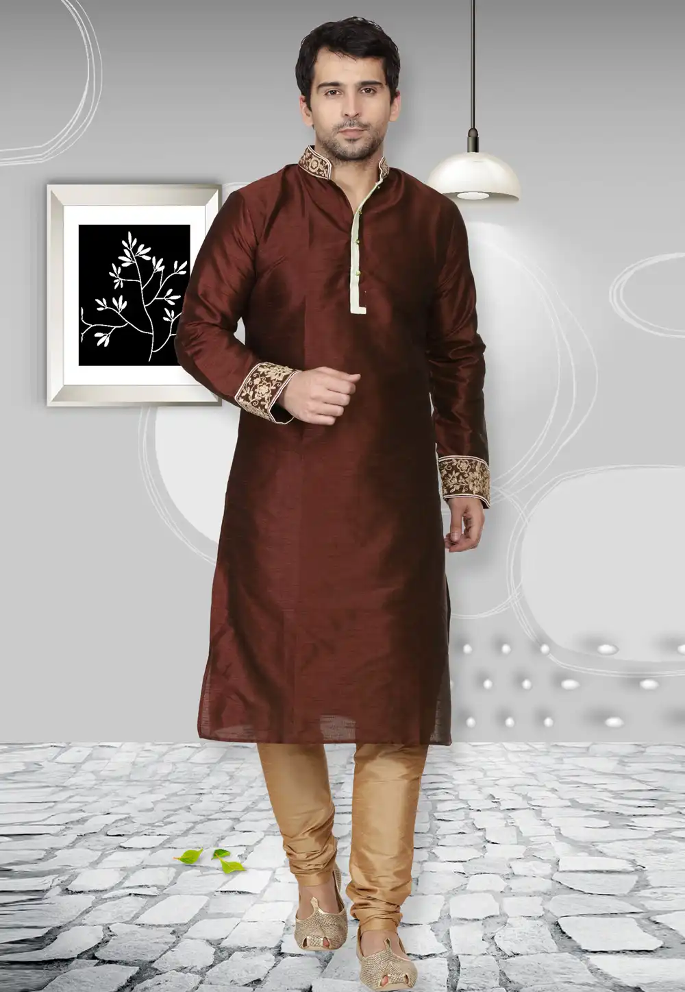 Rust Dupion Silk Kurta Pajama 279443