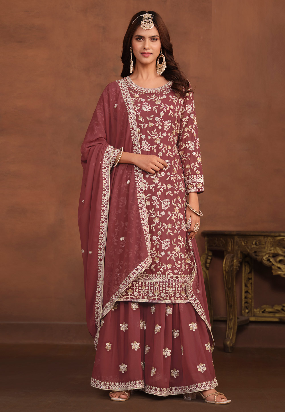Rust Faux Georgette Pakistani Suit 280657