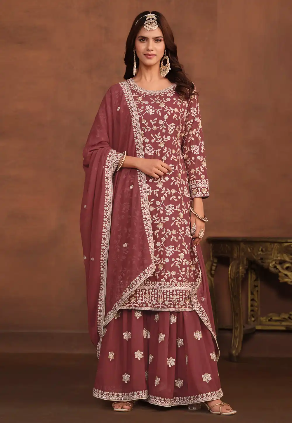 Rust Faux Georgette Pakistani Suit 280657