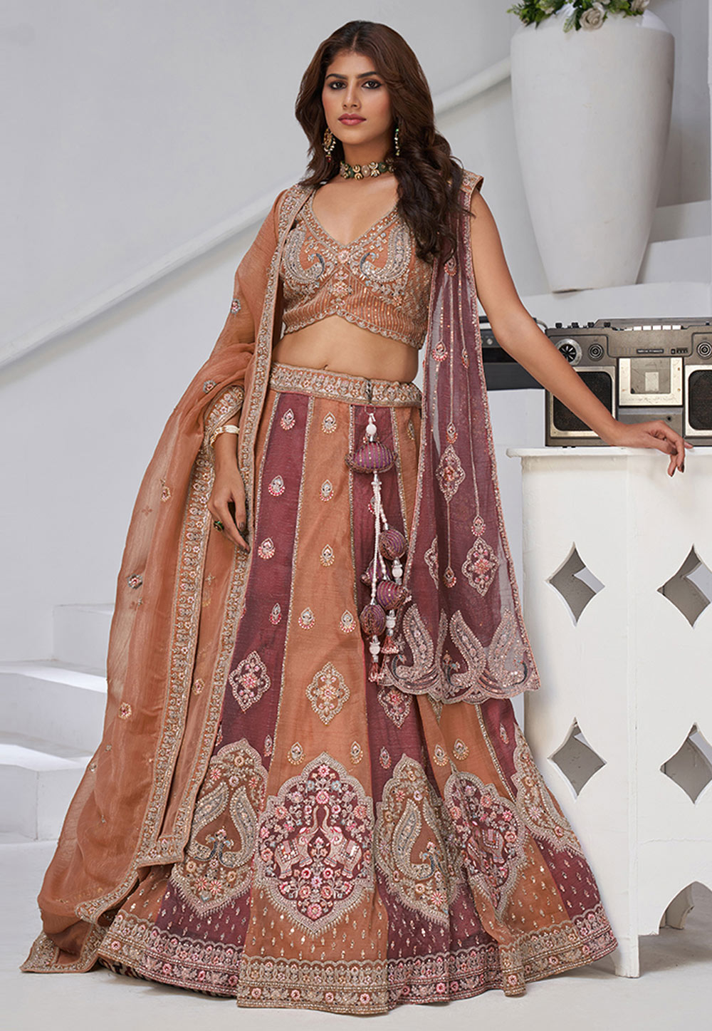 Rust Georgette Circular Lehenga Choli 318883