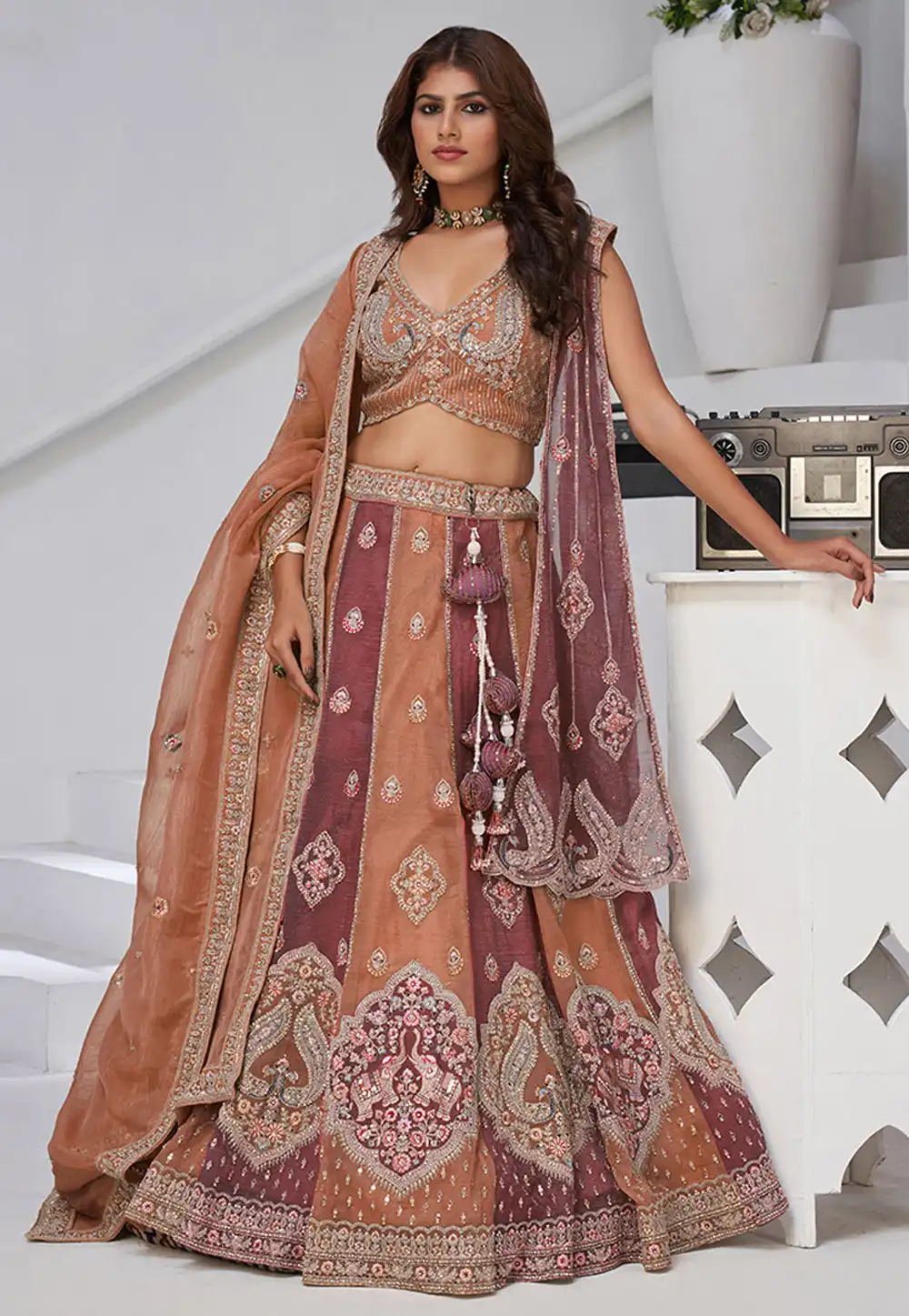 Rust Georgette Circular Lehenga Choli 318883