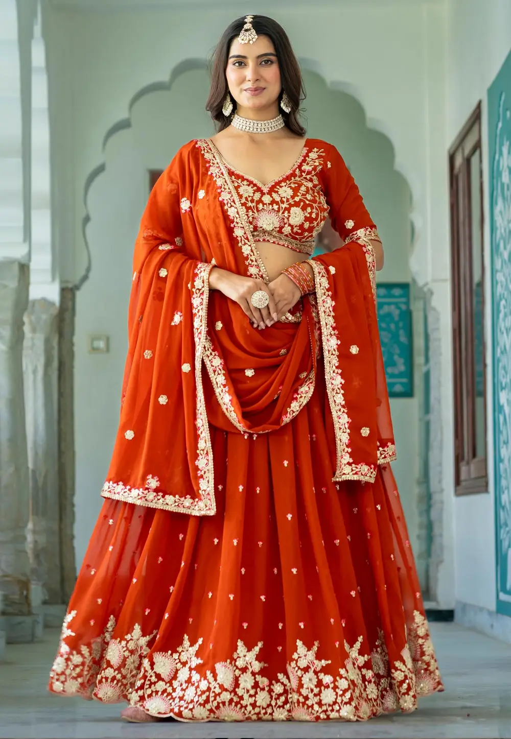 Rust Georgette Lehenga Choli 332106