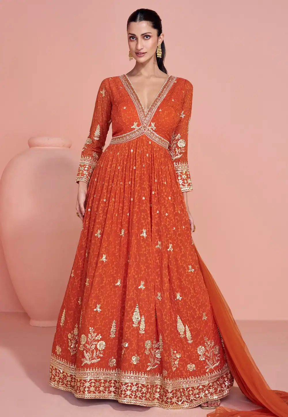 Rust Georgette Long Anarkali Suit 319355
