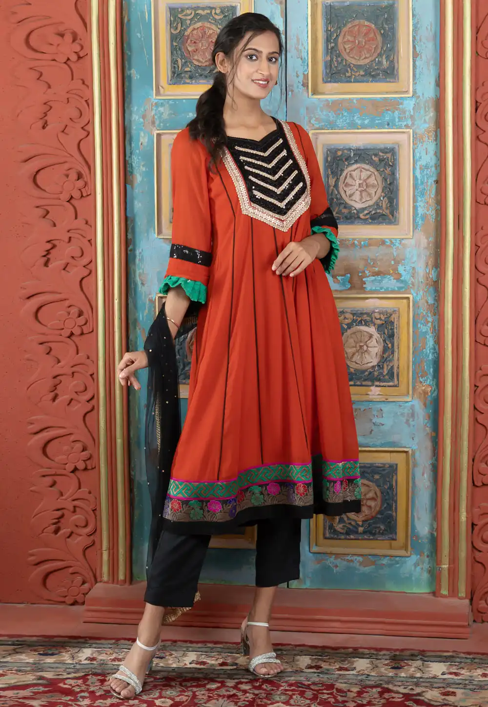 Rust Georgette Readymade Anarkali Suit 313000