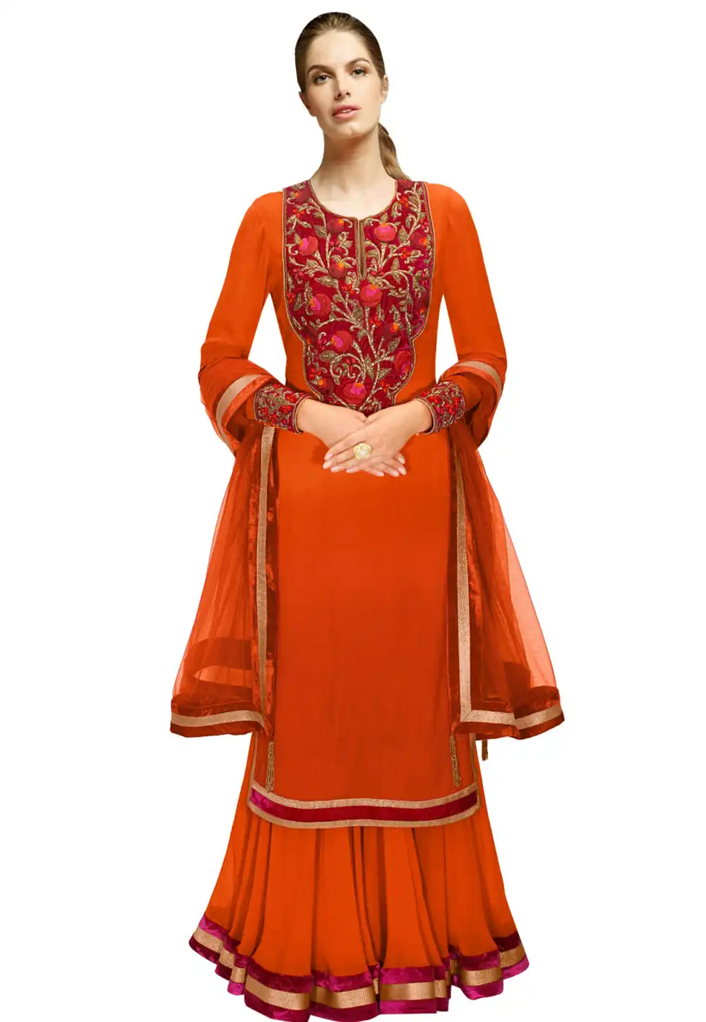 Rust Georgette Readymade Palazzo Suit 322183