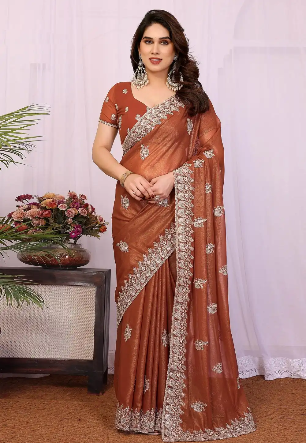 Rust Georgette Saree With Blouse 319863