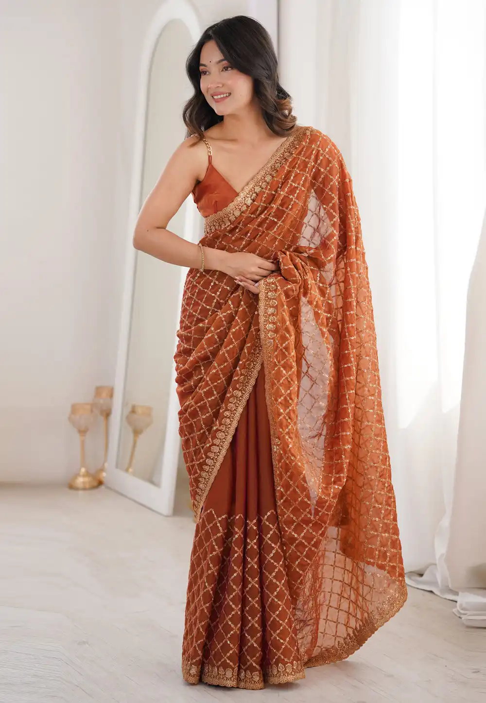 Rust Georgette Saree With Blouse 330278