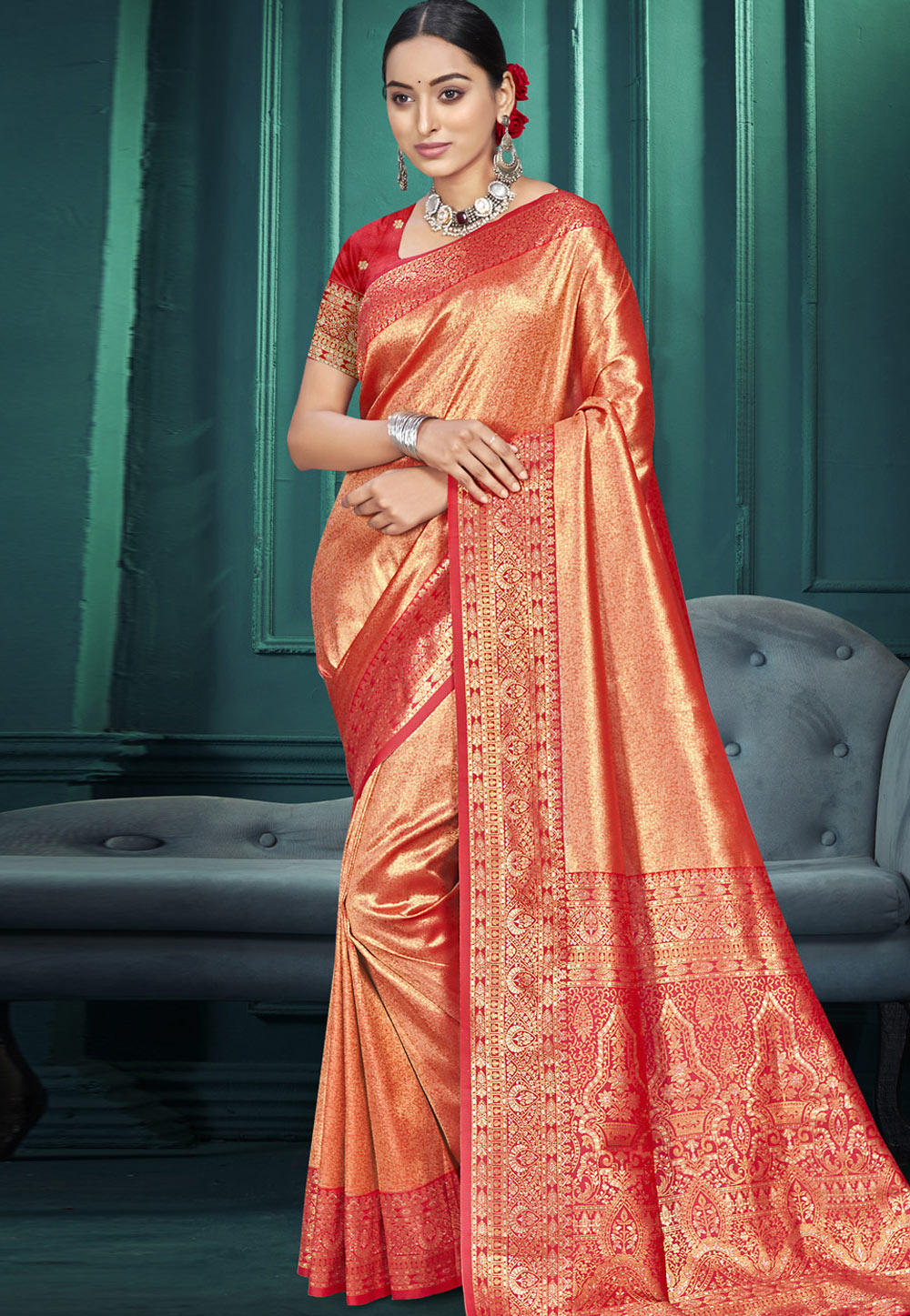 Rust Kanjivaram Silk Saree 322110