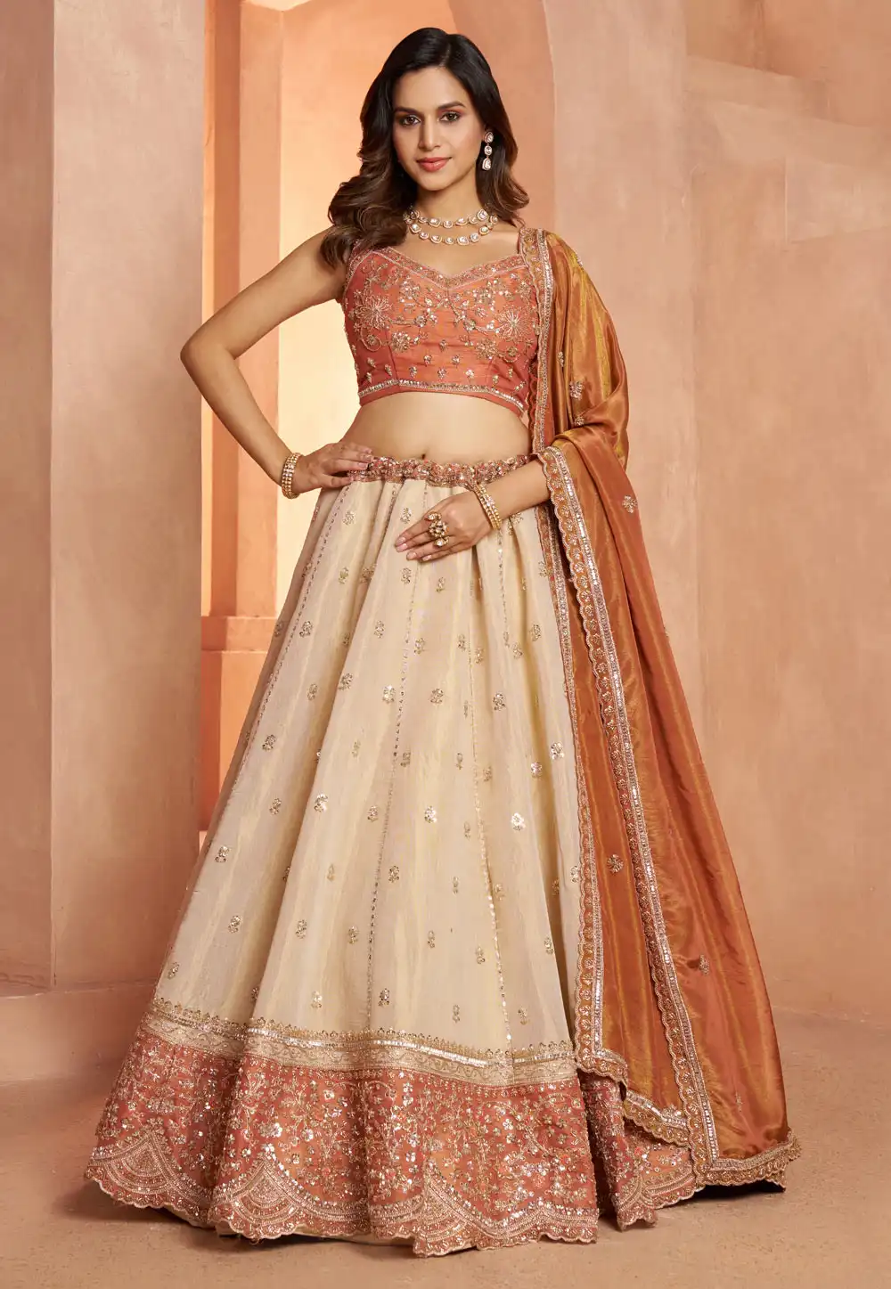 Rust Kanjivaram Silk Wedding Lehenga Choli 329405