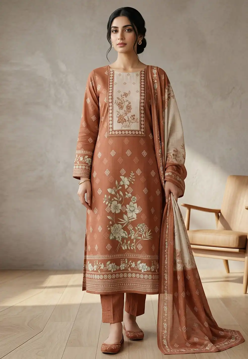 Rust Linen Straight Suit 327914
