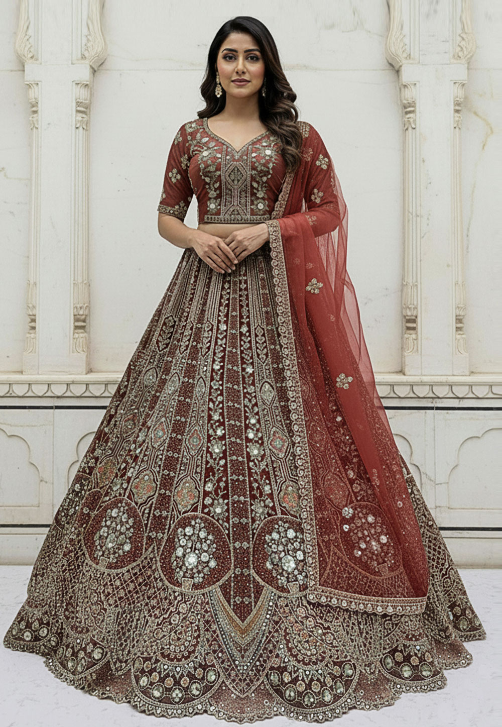 Rust Organza Wedding Lehenga Choli 320222