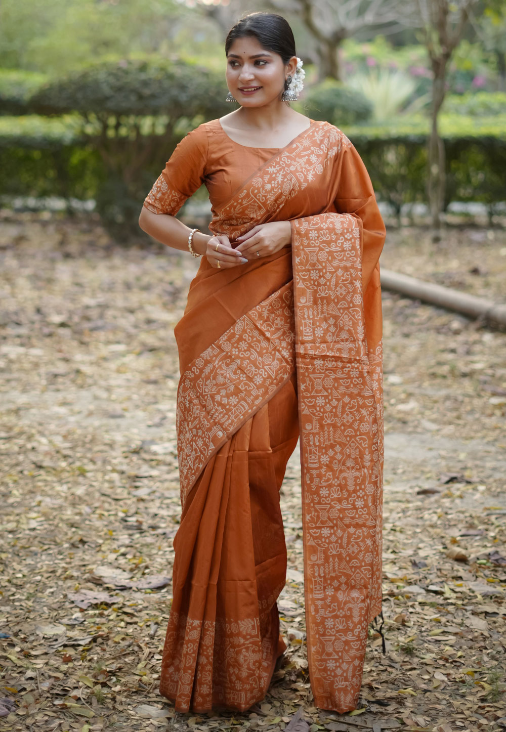 Rust Raw Silk Saree With Blouse 317694