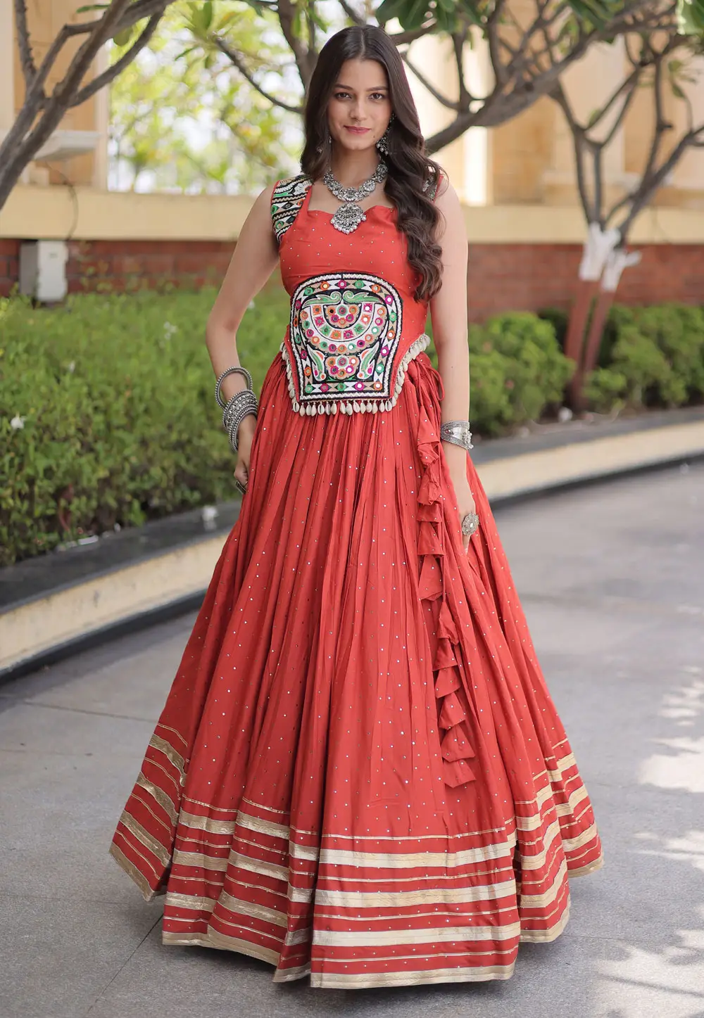 Rust Rayon Navratri Chaniya Choli 334066