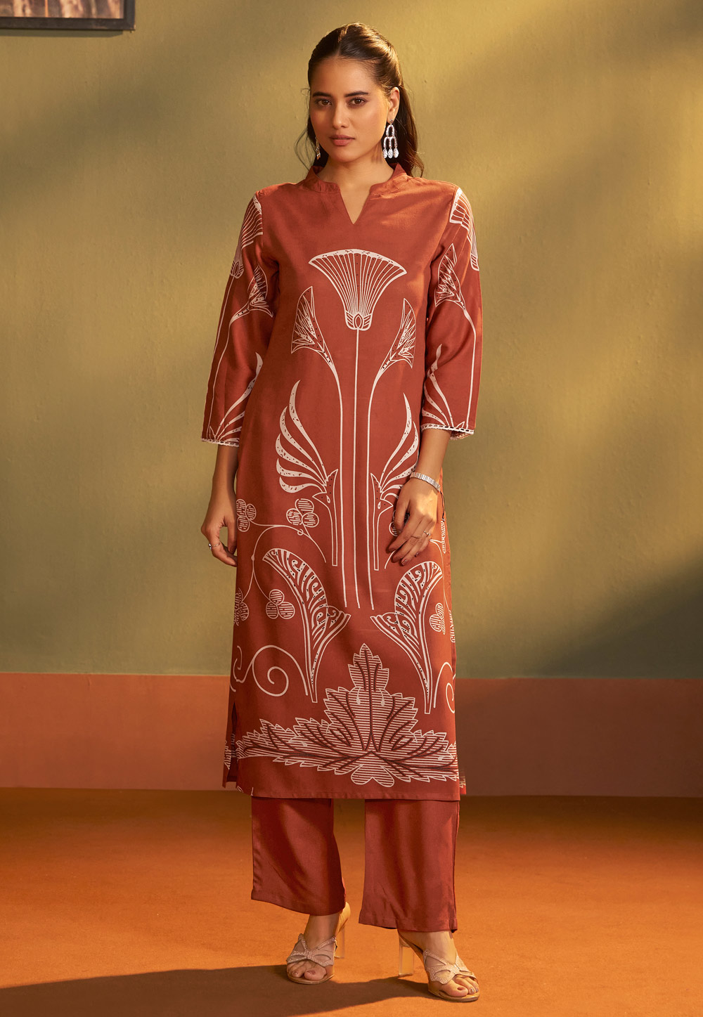 Rust Rayon Printed Co-Ords Set 322677