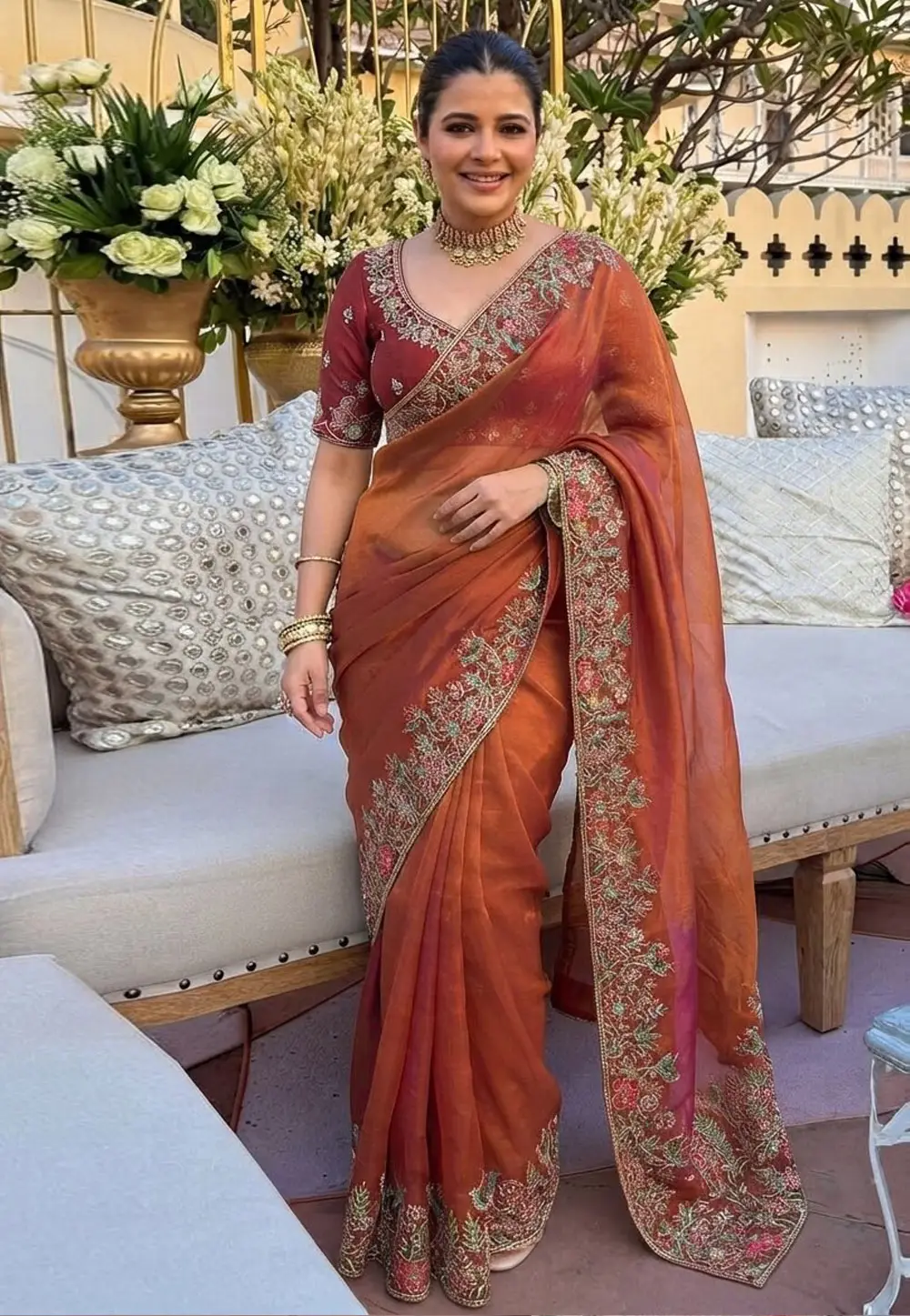 Rust Satin Silk Saree With Blouse 332371