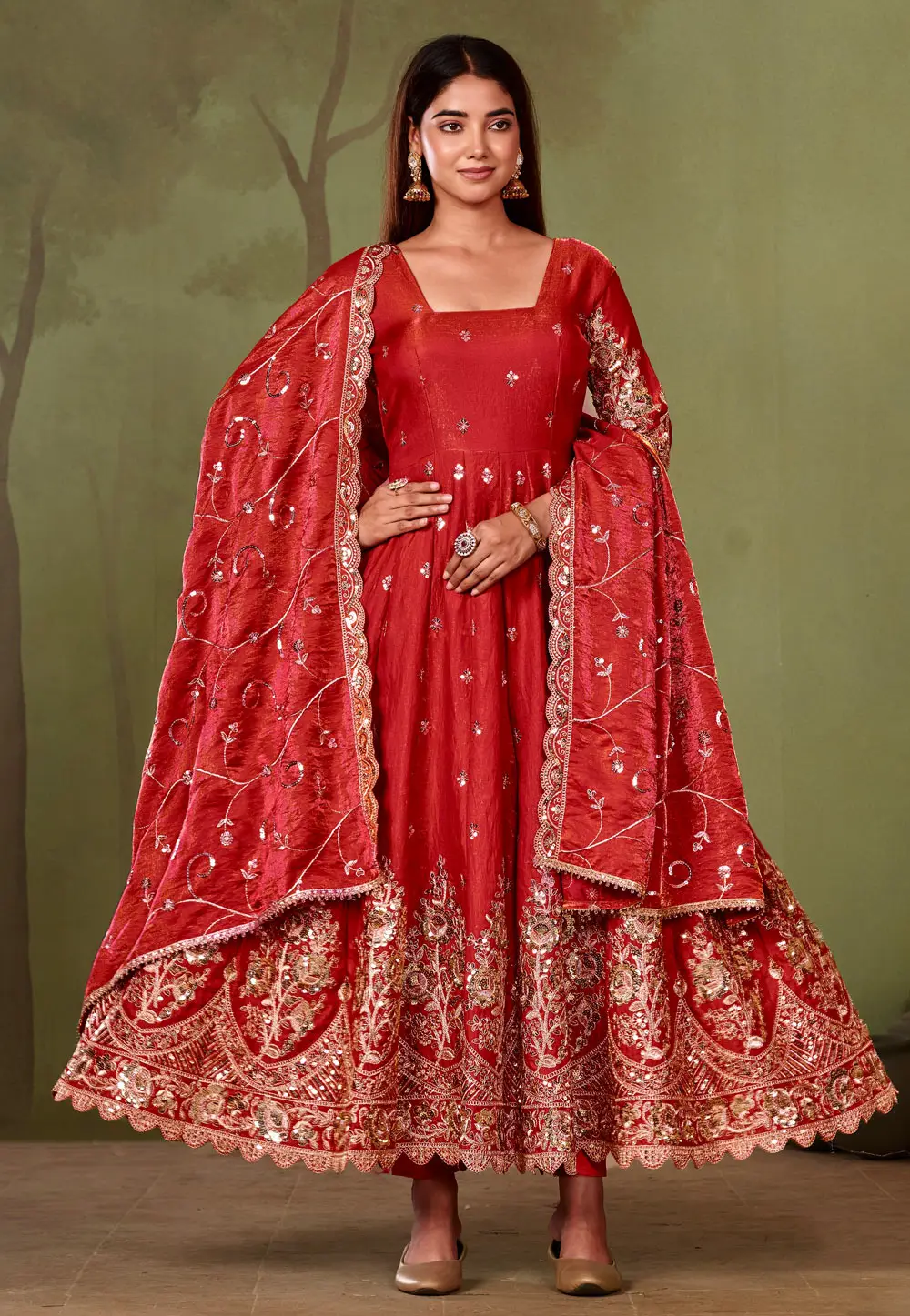 Rust Shimmer Readymade Long Anarkali Suit 334829