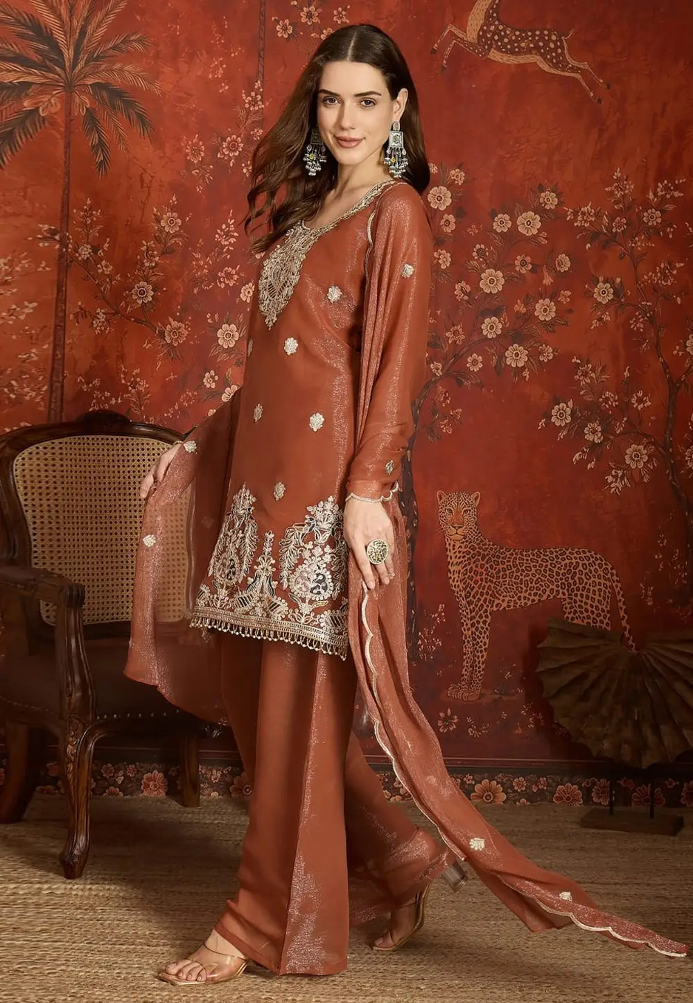 Rust Shimmer Readymade Pakistani Suit 332824