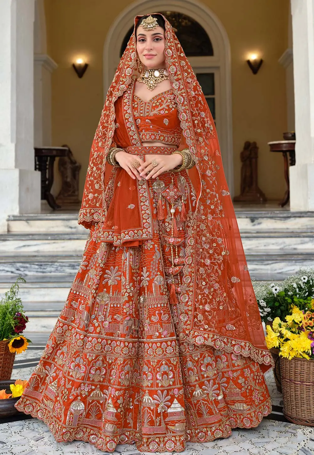Rust Silk Bridal Lehenga Choli 336071