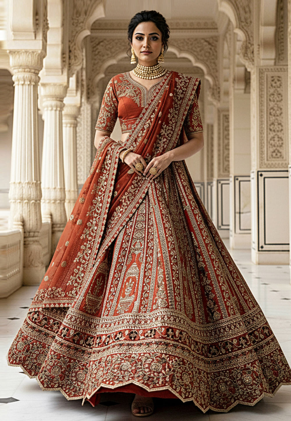 Rust Silk Bridal Lehenga Choli 318739