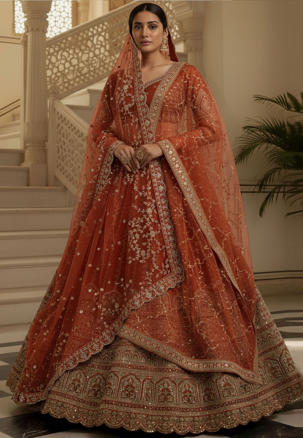 Rust Silk Bridal Lehenga Choli 320212