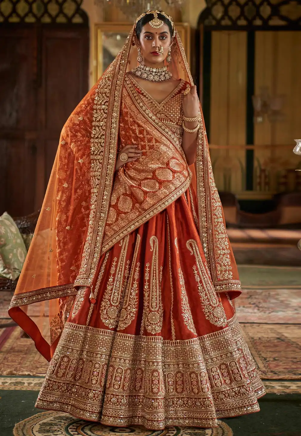 Rust Silk Bridal Lehenga Choli 317303