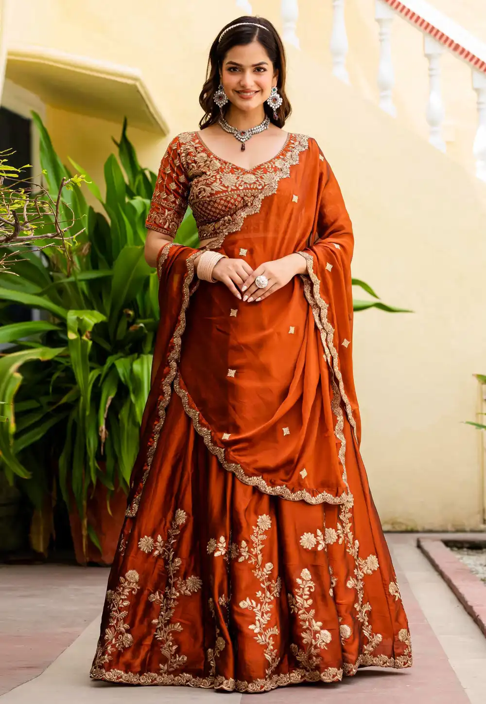 Rust Silk Circular Lehenga Choli 329203