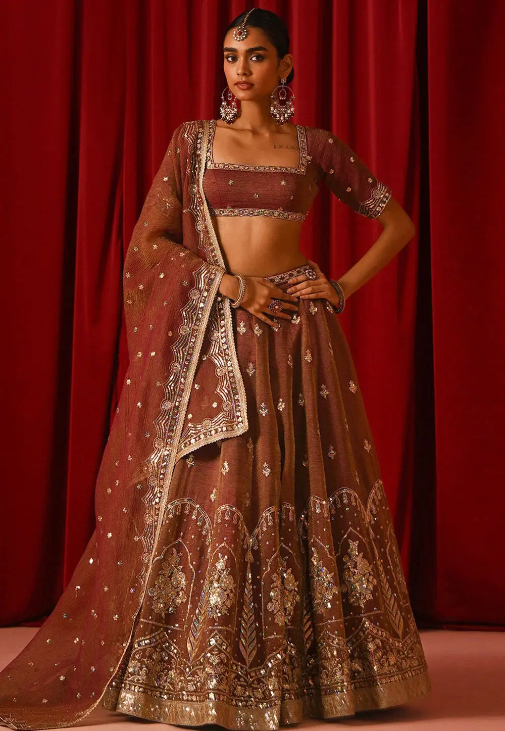 Rust Silk Circular Lehenga Choli 331211