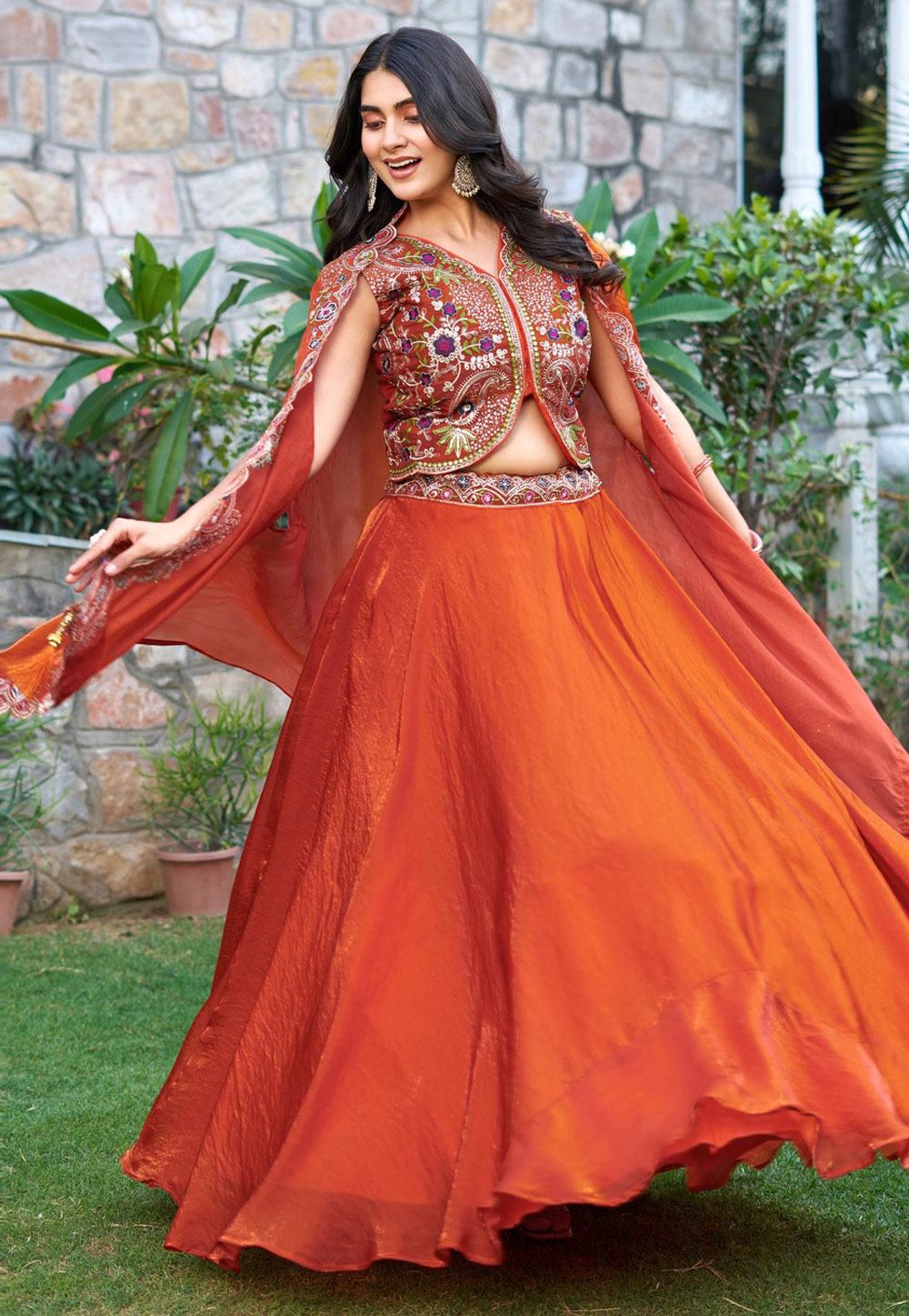 Rust Silk Circular Lehenga Choli 319204