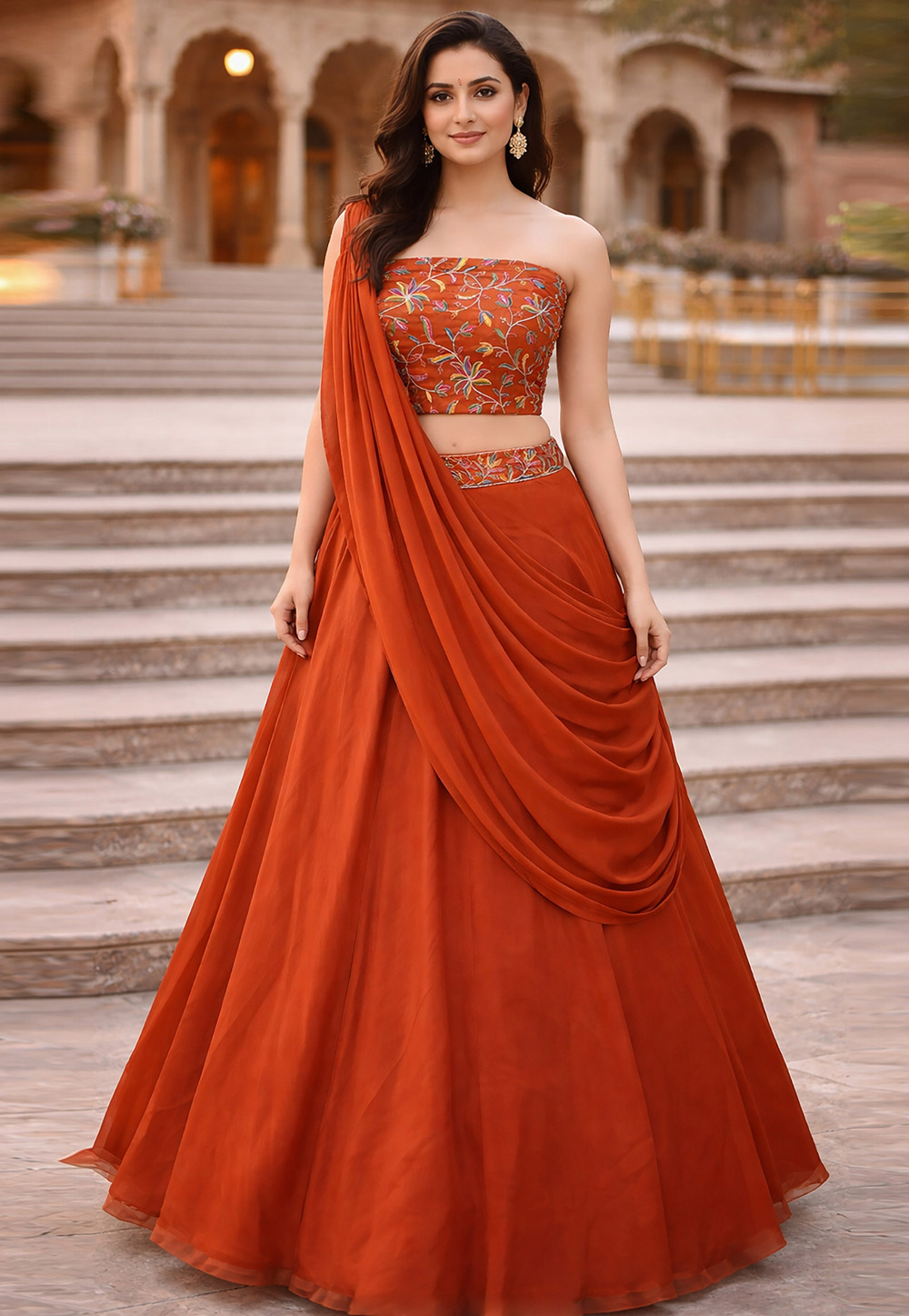Rust Silk Lehenga Choli 329182