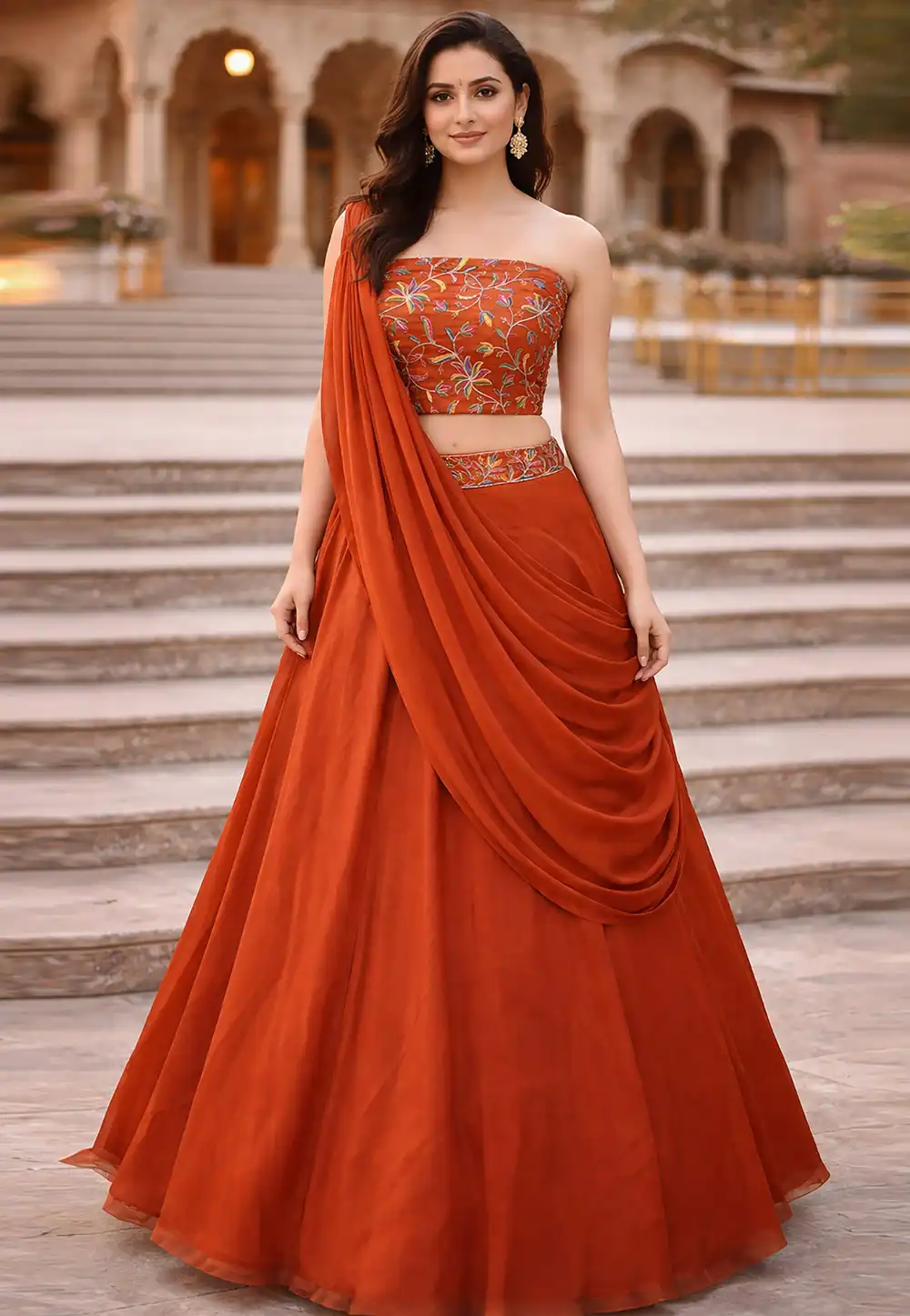 Rust Silk Lehenga Choli 329182