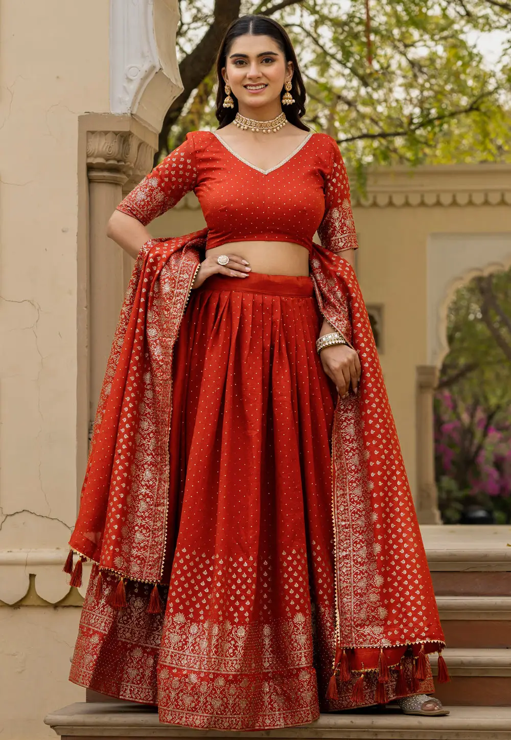 Rust Silk Lehenga Choli 332116