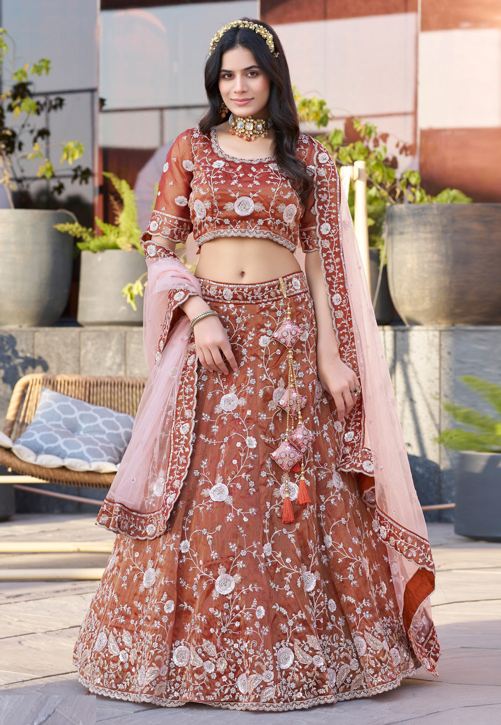 Rust Silk Lehenga Choli 306885