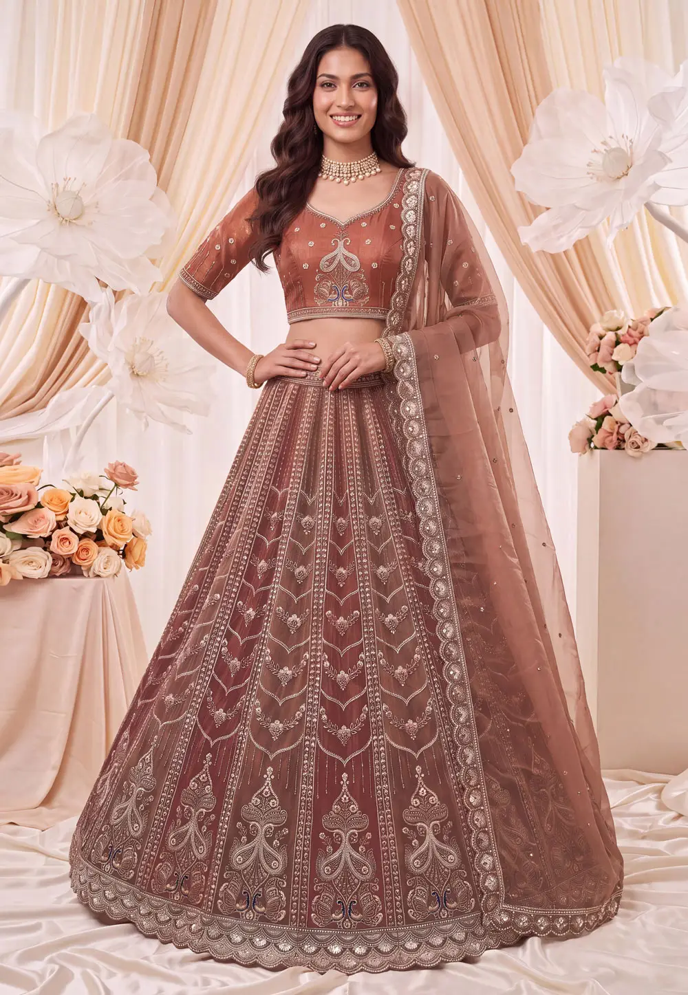 Rust Silk Lehenga Choli For Wedding 337057