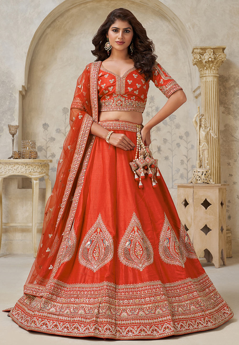 Rust Silk Lehenga Choli For Wedding 318865