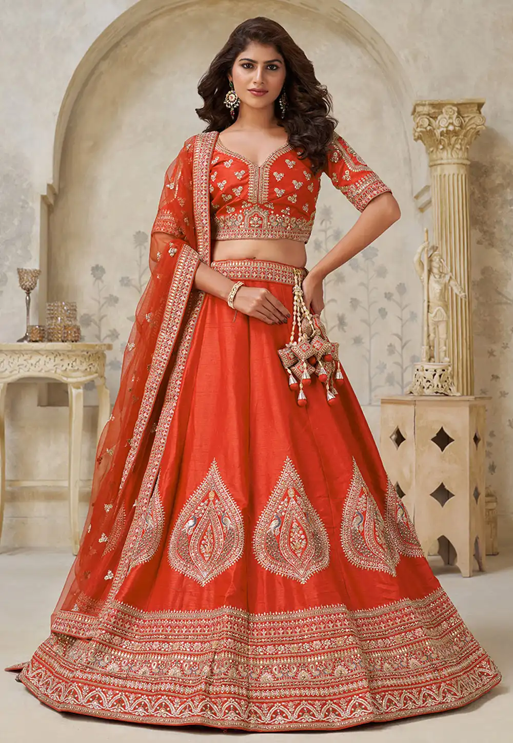 Rust Silk Lehenga Choli For Wedding 318865