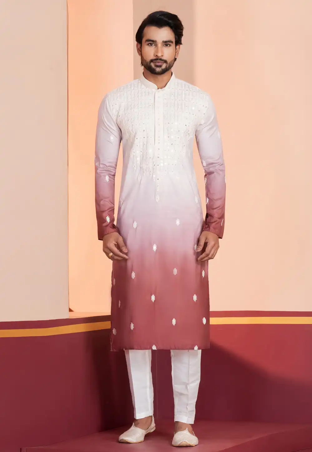 Rust Silk Navratri Kurta Pajama 314990
