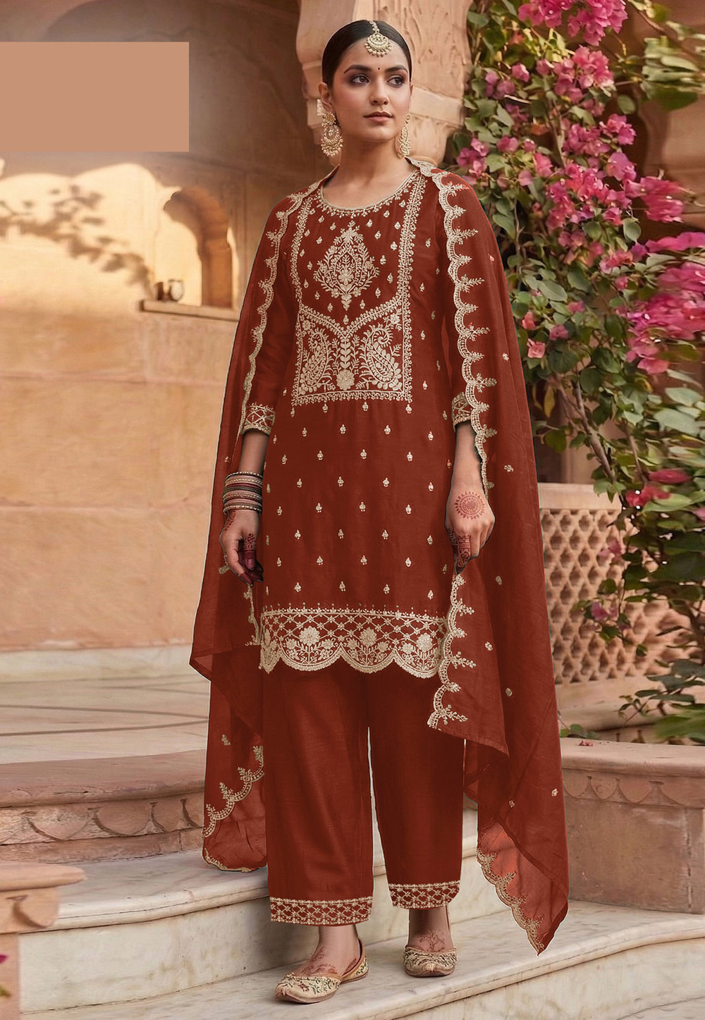 Rust Silk Pakistani Suit 326989