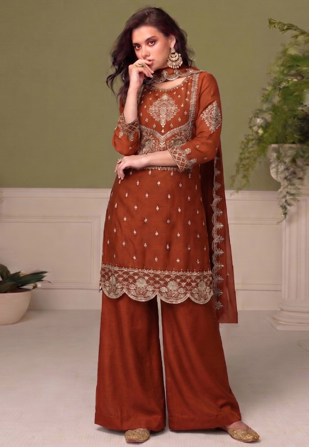 Rust Silk Pakistani Suit 329744