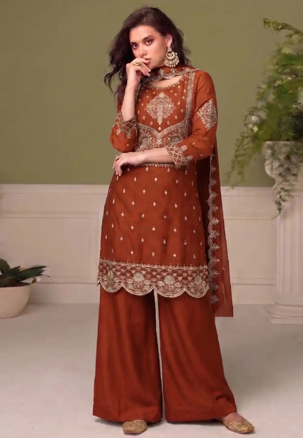 Rust Silk Pakistani Suit 329744