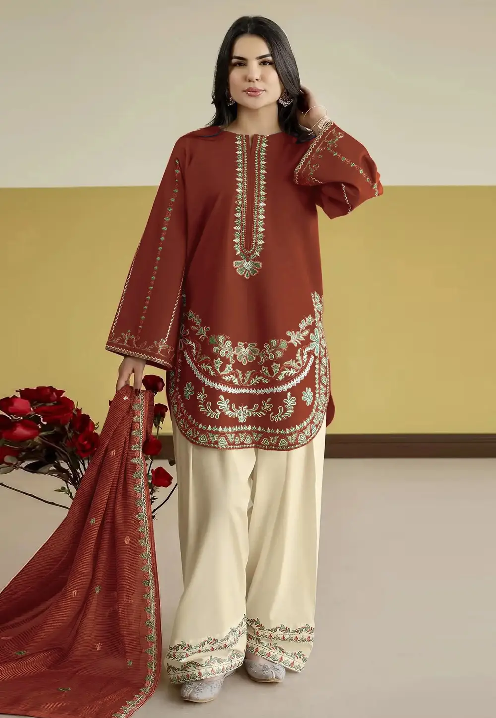 Rust Silk Palazzo Suit 334419