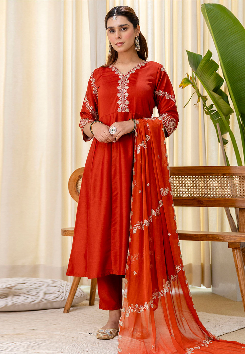 Rust Silk Readymade Anarkali Suit 328572
