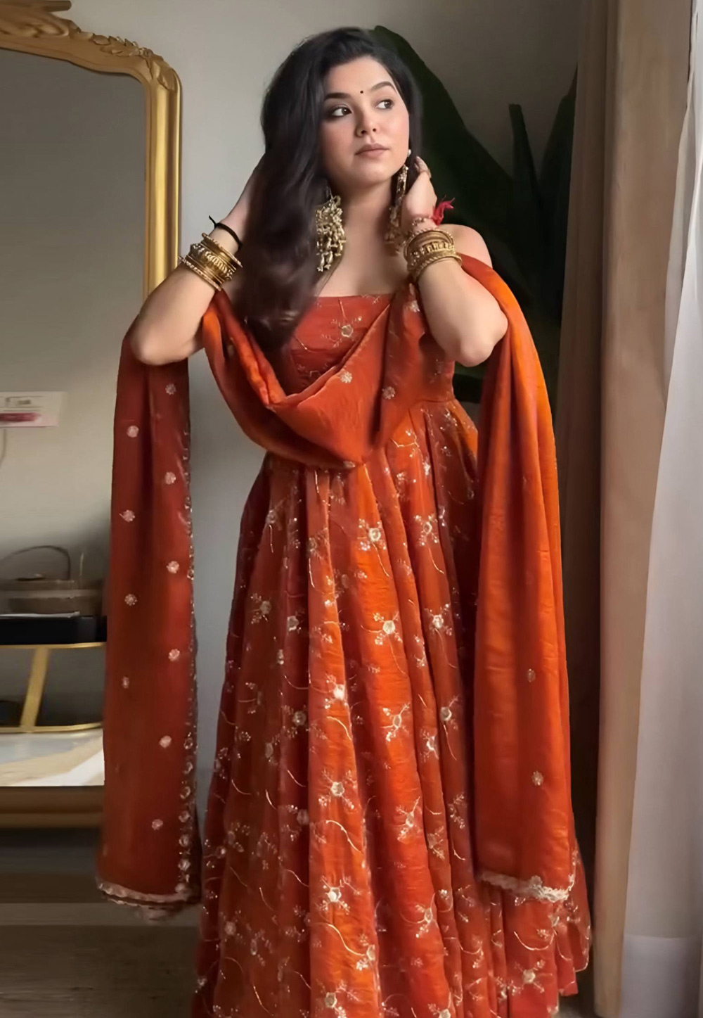 Rust Silk Readymade Anarkali Suit 321478