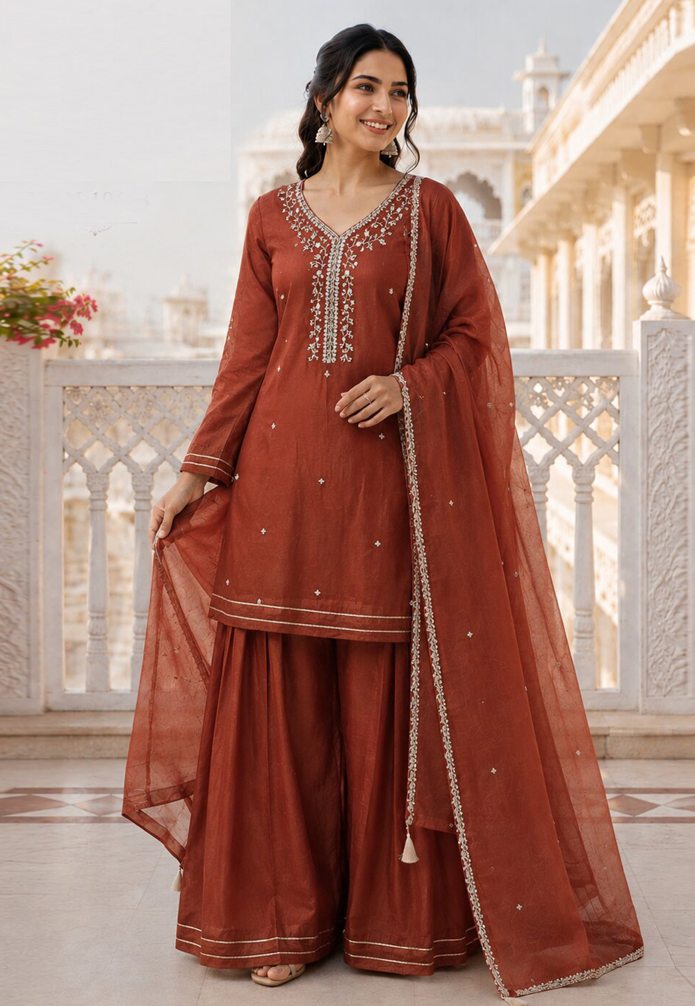 Rust Silk Readymade Pakistani Suit 329613