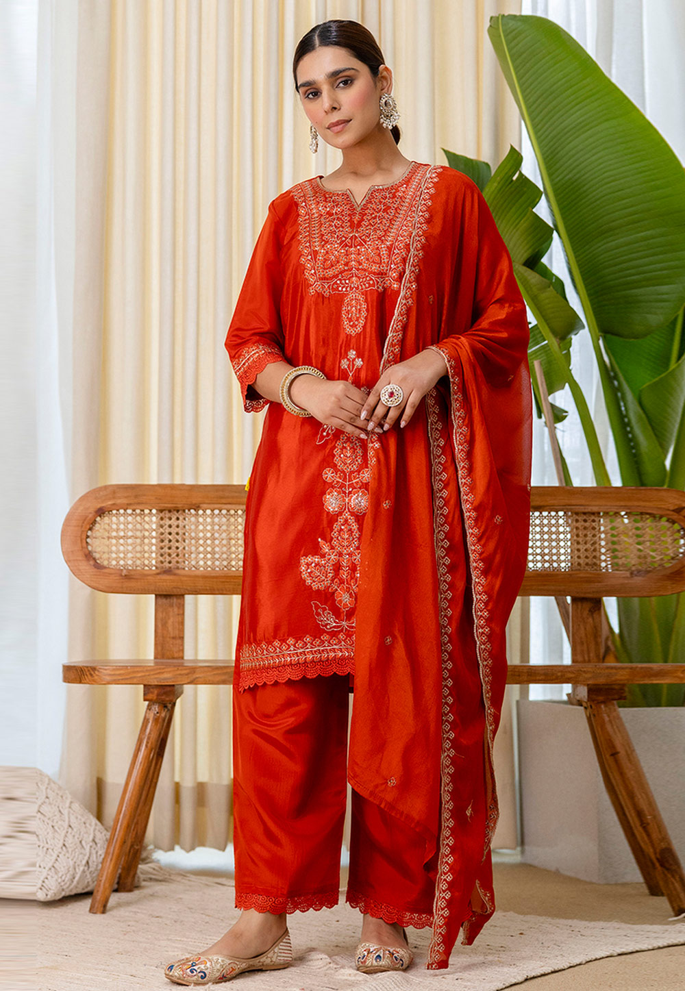 Rust Silk Readymade Pakistani Suit 325008